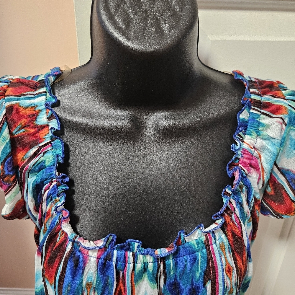 Tie Dye Elastic Waistband Cap Sleeve Top - Picture 2 of 13